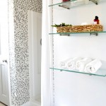 DIY budget bathroom renovation glass shelving