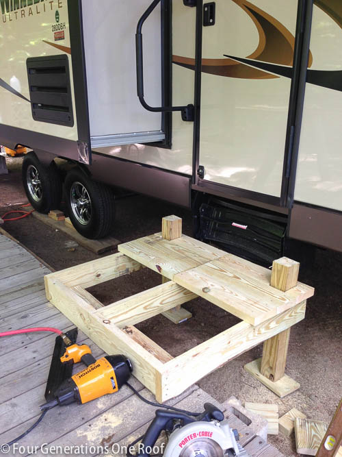 pressure treated 4x6 wood frame rv steps to camper
