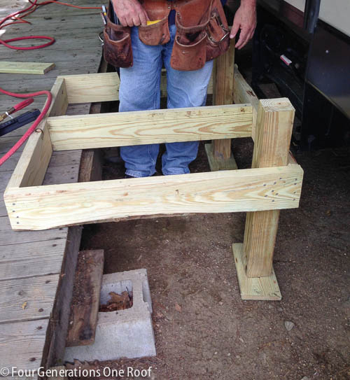 pressure treated 4x6 wood frame rv steps to camper