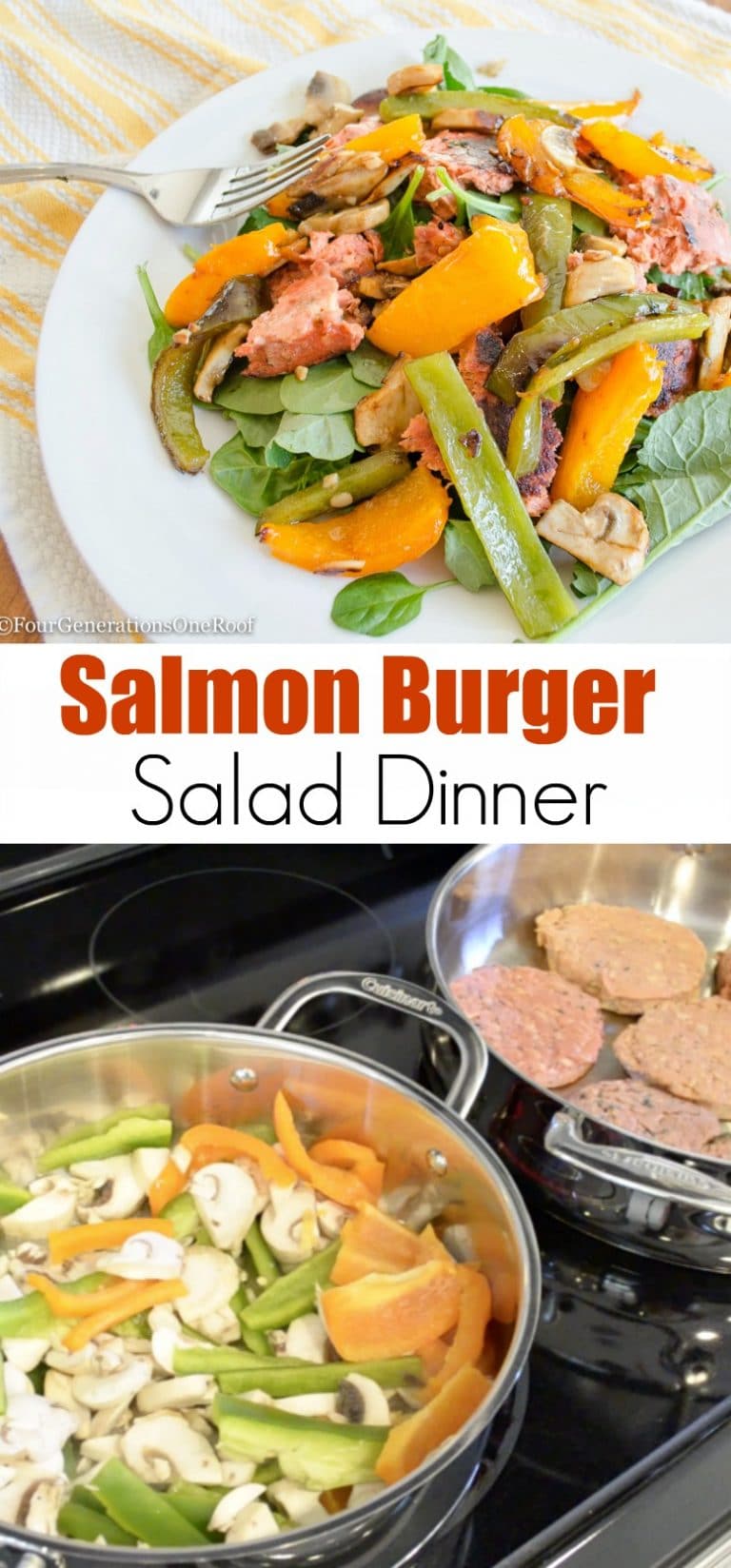 Salmon Burger Salad with Peppers Four Generations One Roof
