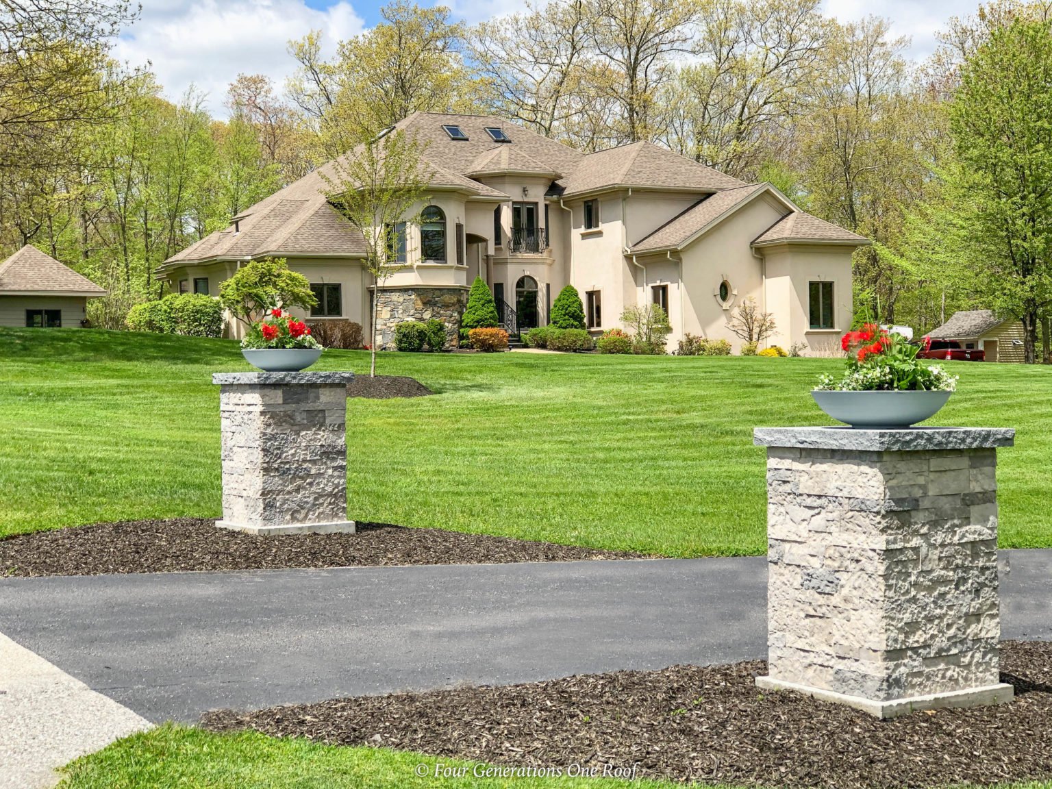 DIY driveway entrance stone columns Four Generations One Roof