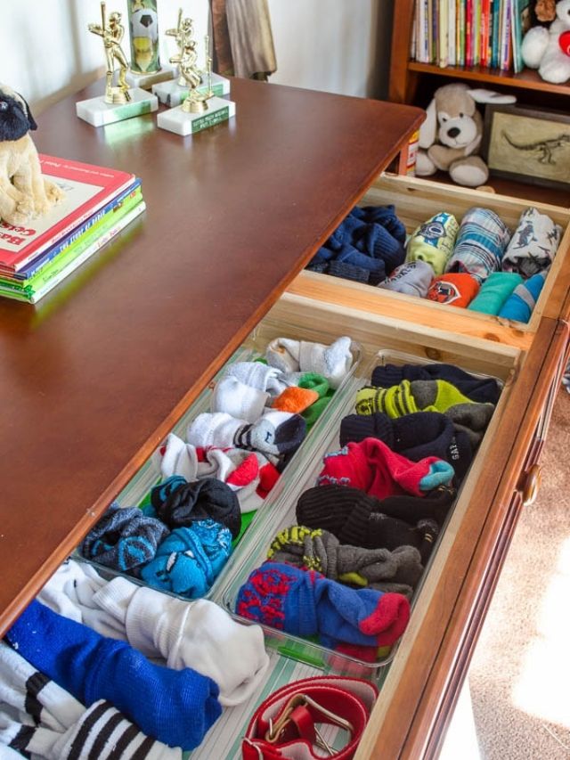 sock drawer organization with plastic bins with rubber bottom