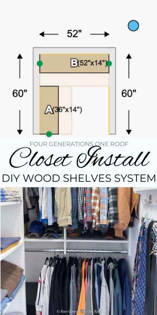 diy wood shelves closet organizer installation with hanging rod and shoe storage