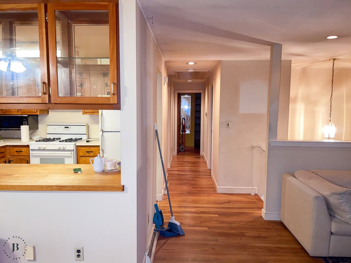 load bearing wall that separates kitchen from living room in a split level house