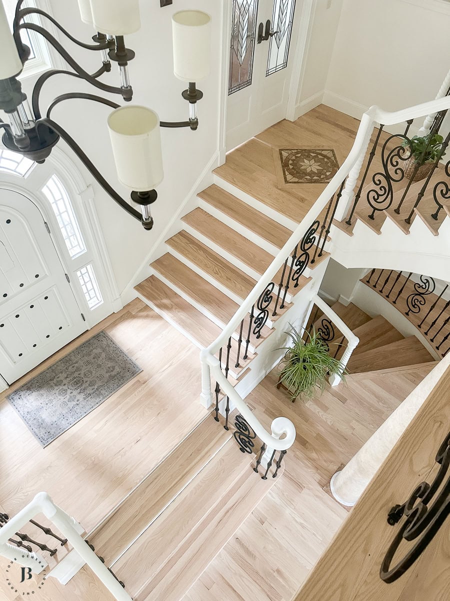red oak hardwood flooring that looks like white oak flooring. Refinished with Bona Nordic Seal.
