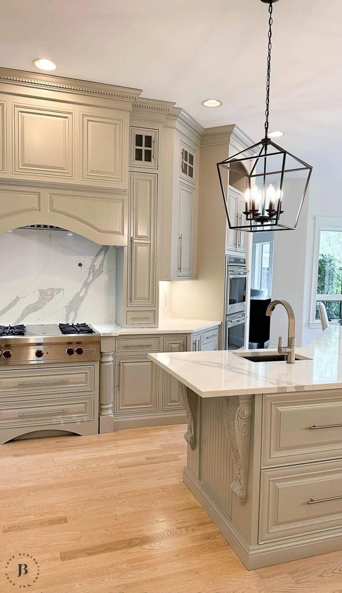 gray painted kitchen cabinets makeover with white countertops