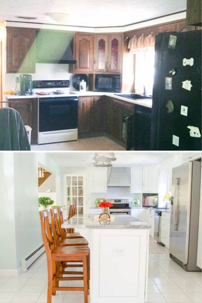 Original 1970s kitchen with dark brown cabinets and outdated appliances before renovation