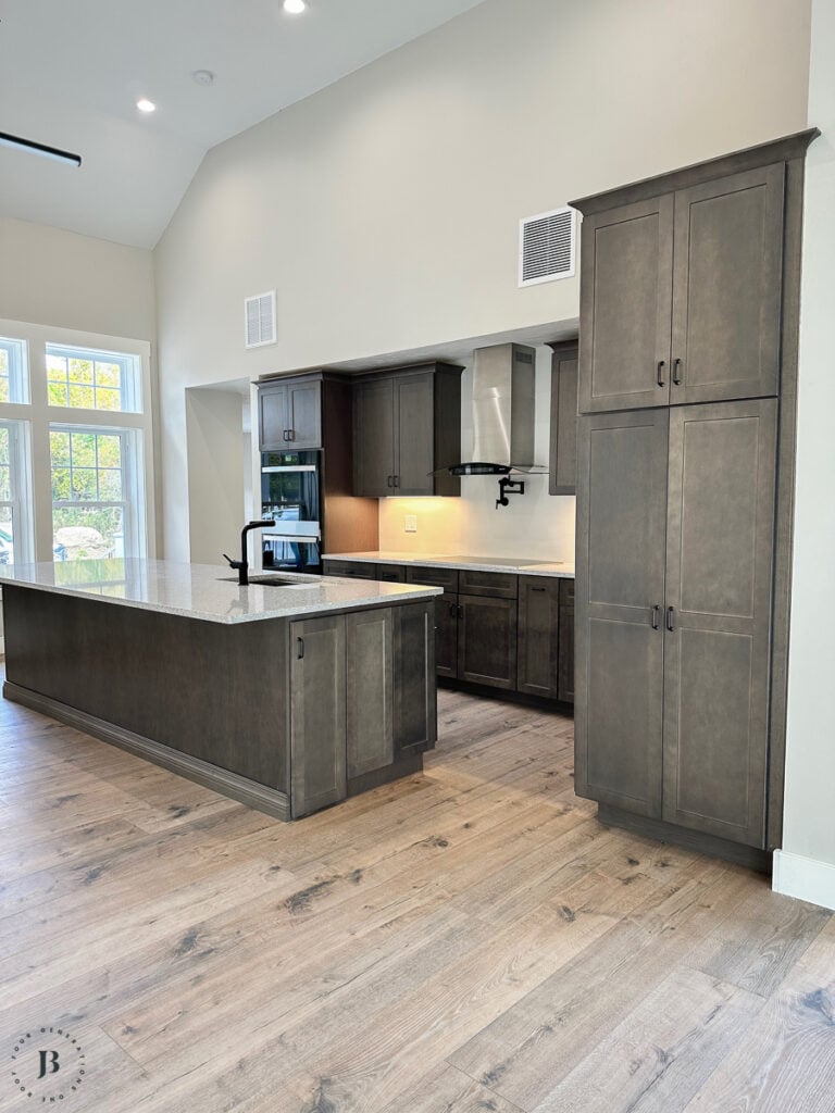 multigenerational living shared kitchen with dark brown cabinets