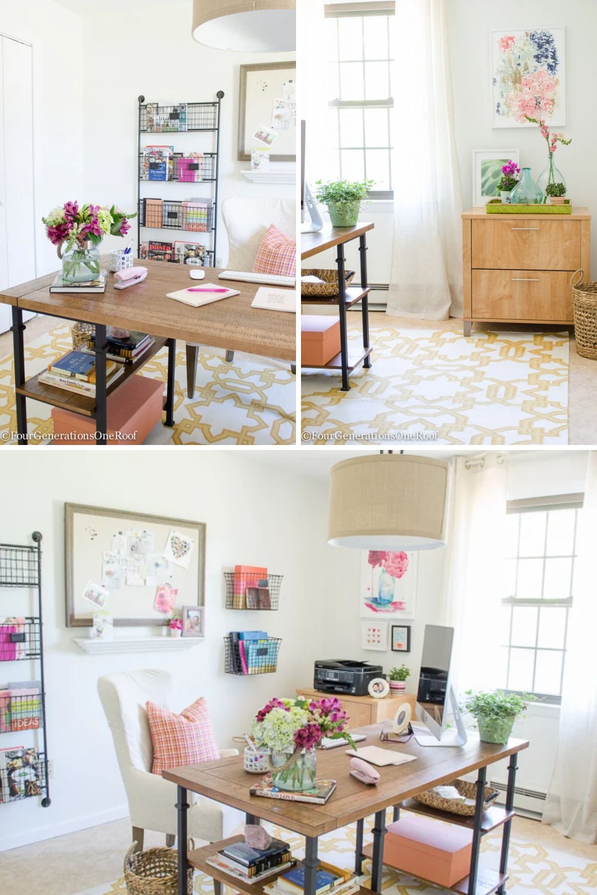 Before photo showing farmhouse office furniture before elegant feminine transformation