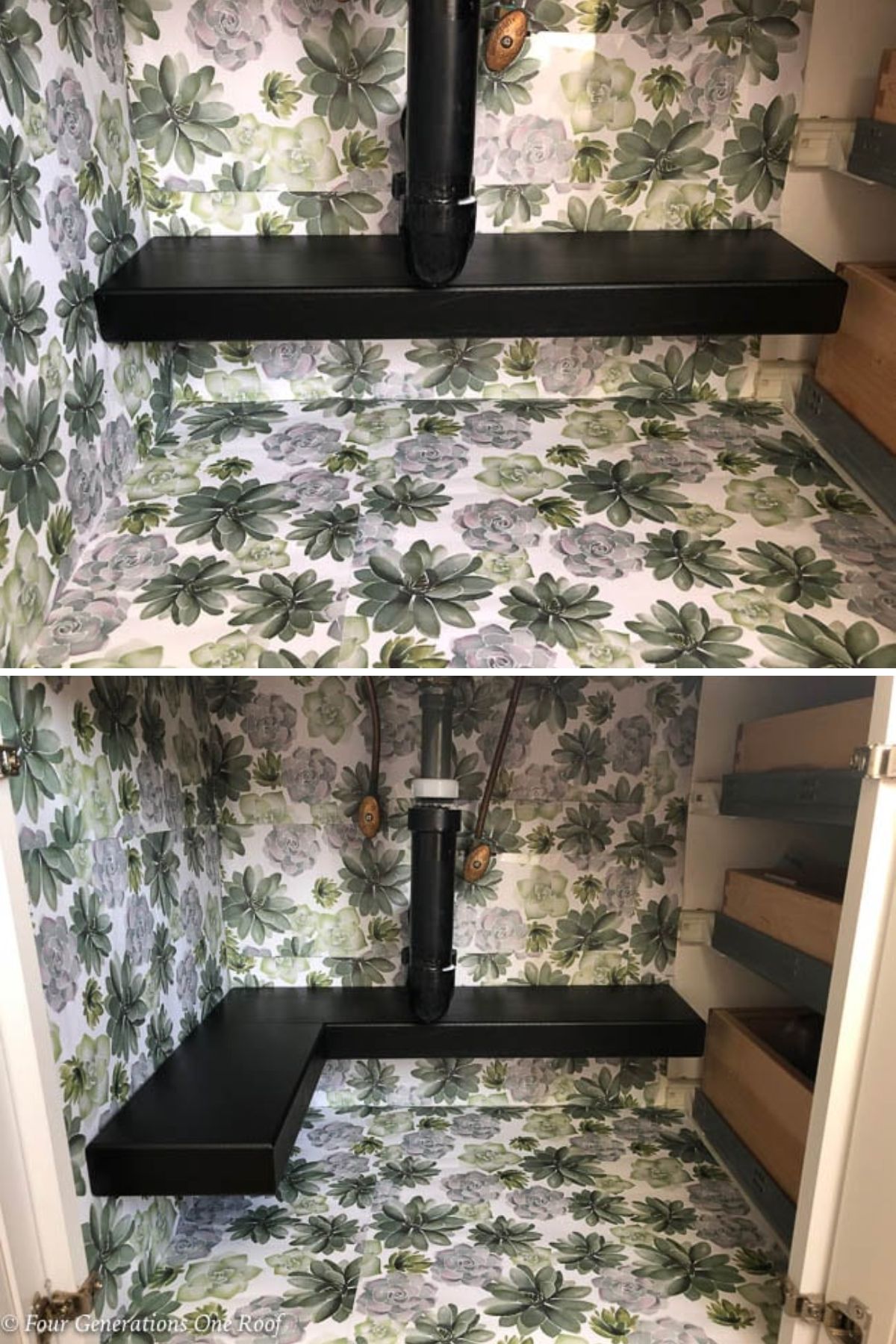 DIY Shelf under bathroom sink idea using a premade shelf