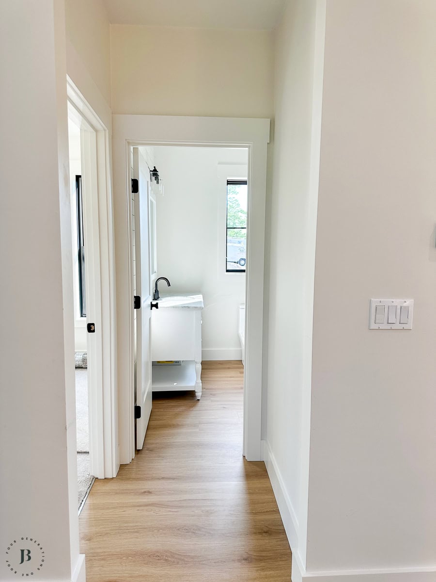 Finished 900 sq ft multigenerational ADU, real small ADU floor plan ideas with white dove paint color to keep things light and airy