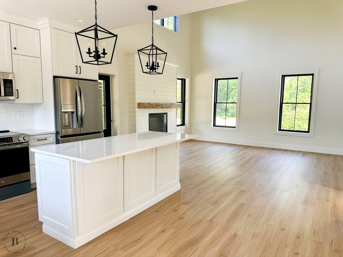 Finished 900 sq ft multigenerational ADU, real small ADU floor plan ideas kitchen and living room open concept