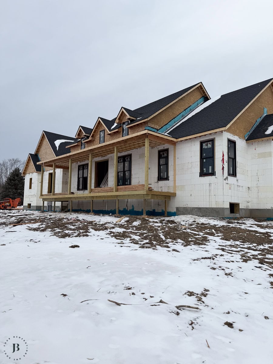interior framing of the open kitchen and living room area inside the ICF main house