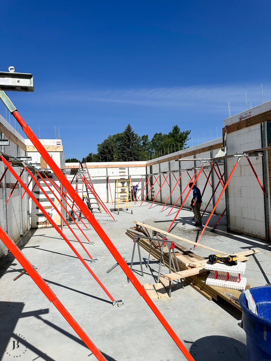 braced ICF foam block walls ready for the concrete pour