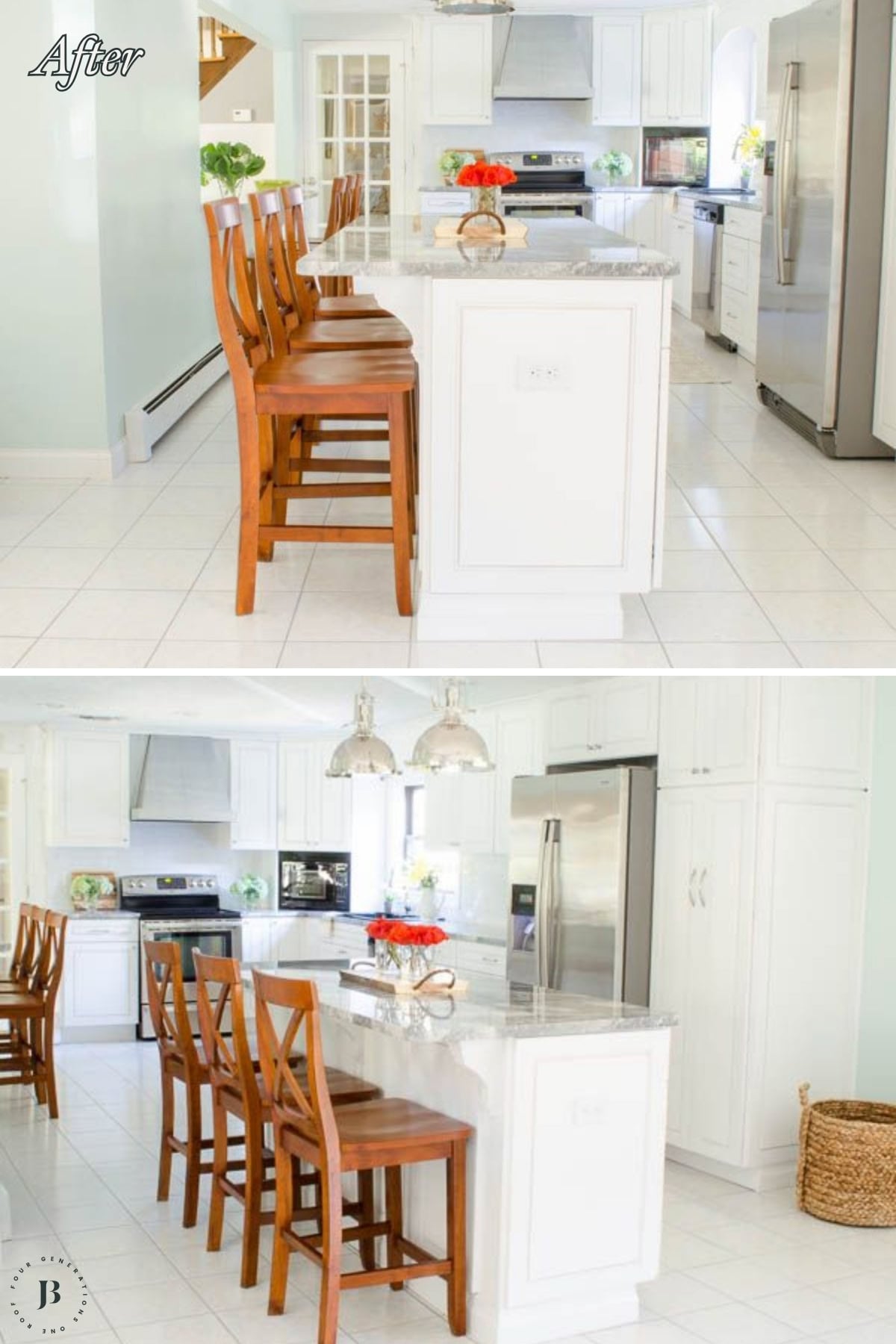 1970s kitchen after the remodel, wall removed and opened into the dining room